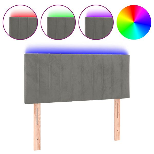 vidaXL LED горна табла за легло, светлосива, 80x5x78/88 см, кадифе