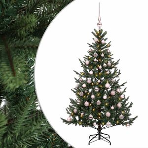 vidaXL Изкуствена коледна елха с топки 120 см 150 LED светодиода