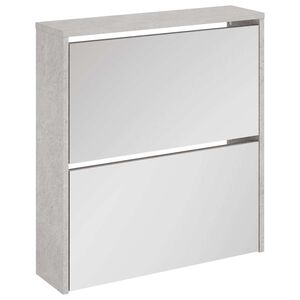 vidaXL Шкаф за обувки с огледало, 2 нива, бетонно сив, 63x17x67 см