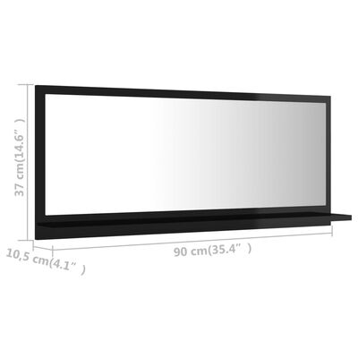 vidaXL Огледало за баня, черен гланц, 90x10,5x37 см, ПДЧ