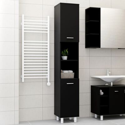 vidaXL Шкаф за баня, черен, 30x30x179 см, ПДЧ