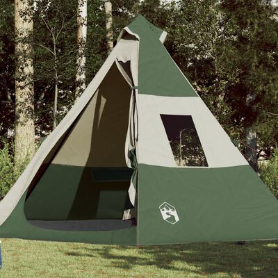 vidaXL Къмпинг палатка типи, 7-местна, зелена, водоустойчива