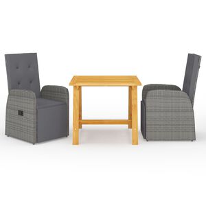 vidaXL Градински трапезен комплект, 3 части, сив
