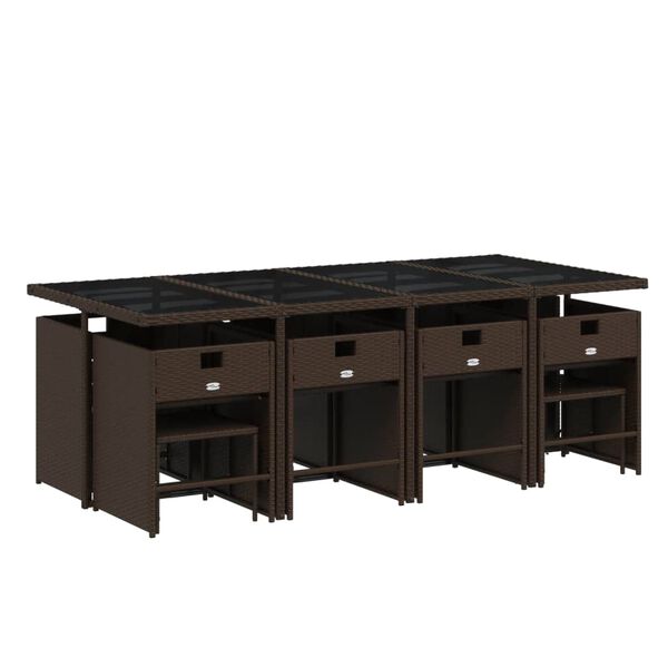 vidaXL Външен трапезен комплект 13 части с възглавници кафяв полиратан