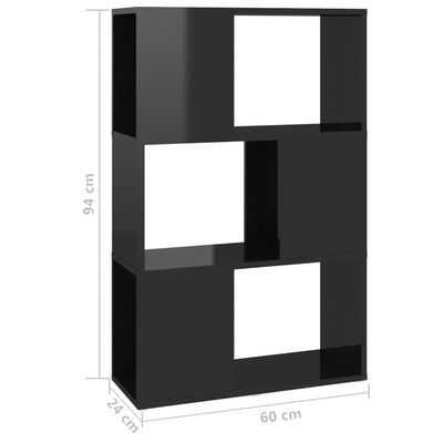 vidaXL Библиотека/разделител за стая, черен гланц, 60x24x94 см, ПДЧ