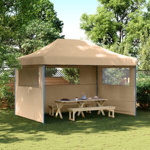 vidaXL Сгъваема парти шатра pop-up с 3 странични стени бежова