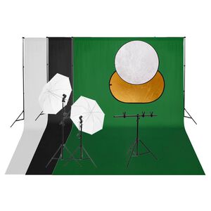 vidaXL Фотографски комплект за студио, комплект лампи, фон и рефлектор