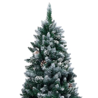 vidaXL Изкуствена коледна елха с LED шишарки и бял сняг 180 см