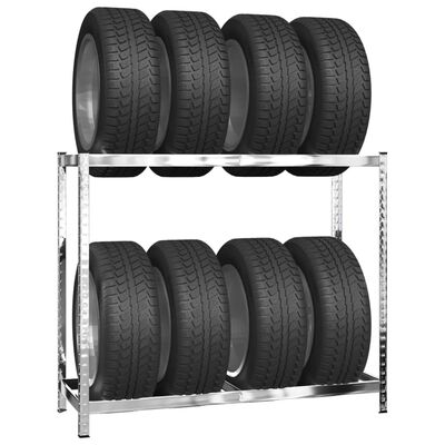 vidaXL Стелаж за гуми с 2 рафта, сребрист, 110x40x110 см, стомана