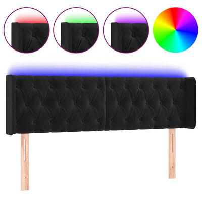 vidaXL LED горна табла за легло, черна, 163x16x78/88 см, кадифе