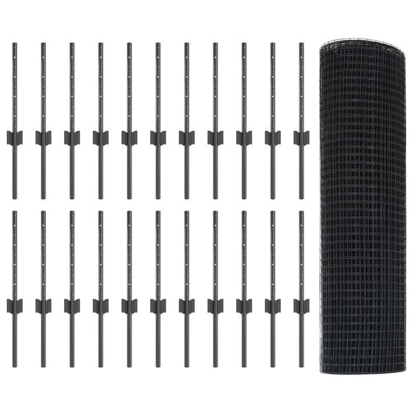 vidaXL Ограда с пост Сив 0,4 x 50 м Стомана и PVC