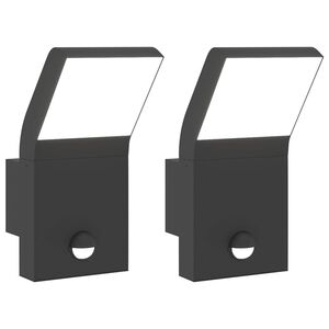 vidaXL Външни LED стенни лампи със сензори, 2 бр, черен, лят алуминий