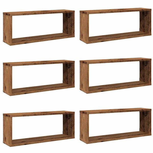 vidaXL Wall Cube Shelves 6 pcs Old Wood 60x15x23cm Инженерна дървесина