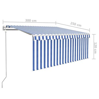 vidaXL Автоматично прибиращ се сенник с щора, 3x2,5 м, синьо и бяло