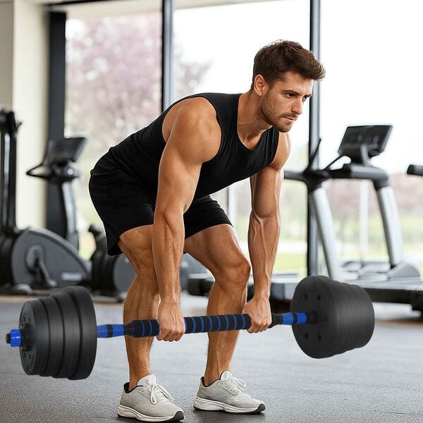 vidaXL Комплект 2 в 1 дъмбел Черен и син 121 x 19,5 x 19,5 см