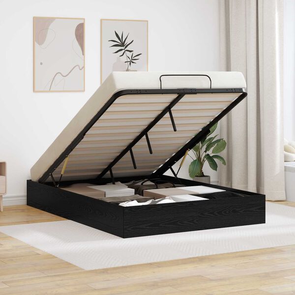 vidaXL Отоманско легло със съхранение Черен Дъб 203 x 140 x 25 см