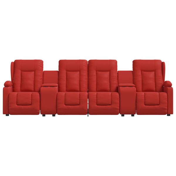 vidaXL 4-местен масажен реклайнер с държачи за чаши червен еко кожа
