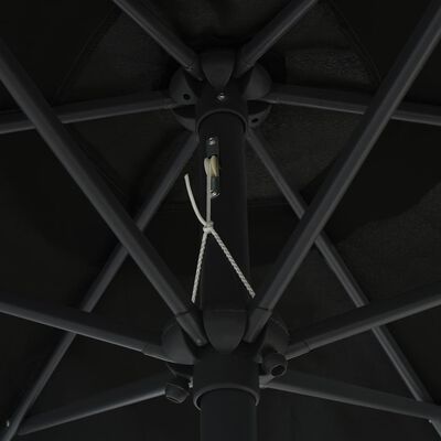 vidaXL Чадър с LED светлини и алуминиев прът, 270 см, черен