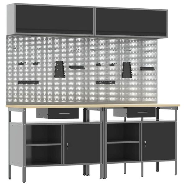 vidaXL Комплект работна маса 8 pcs Черно 200 x 55 x 200 см Стомана