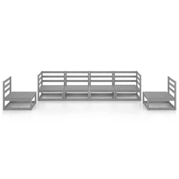 vidaXL Градински лаундж комплект, 6 части, сив, бор масив