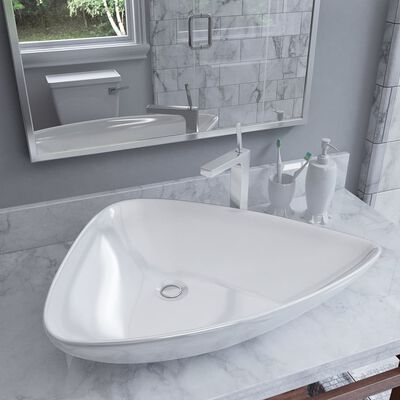 vidaXL Керамична мивка, бяла, триъгълна, 645x455x115 мм