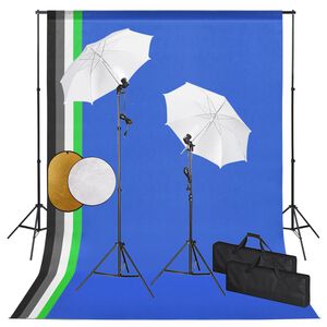 vidaXL Фотографски комплект за студио с лампи, чадъри, фон и рефлектор