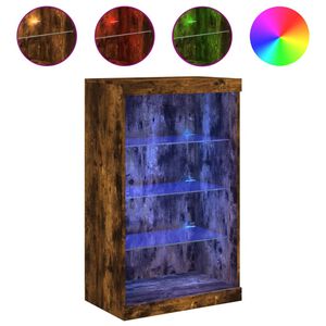 vidaXL Сайдборд с LED светлини, oпушен дъб, 60,5x37x100 см