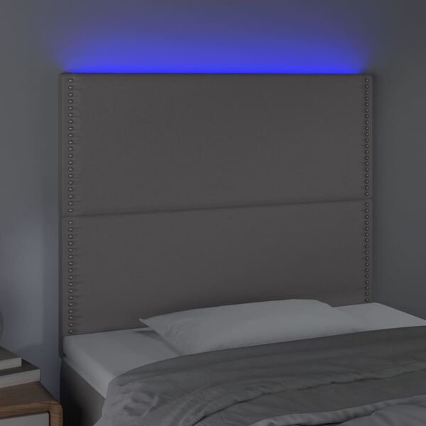 vidaXL LED горна табла за легло, сива, 80x5x118/128 см изкуствена кожа