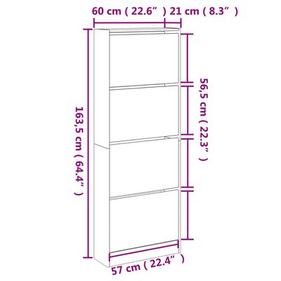 vidaXL Шкаф за обувки, бял, 60x21x163,5 см, инженерно дърво