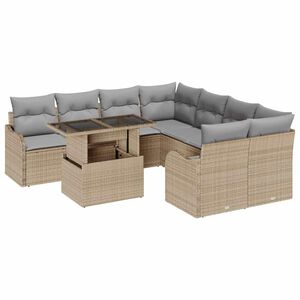 vidaXL Градински Софа Комплект с възглавница 9 pcs Бежово Полиратан