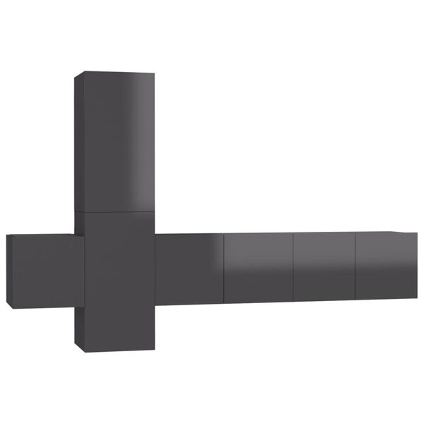 vidaXL Комплект ТВ шкафове от 5 части, сив гланц, инженерно дърво