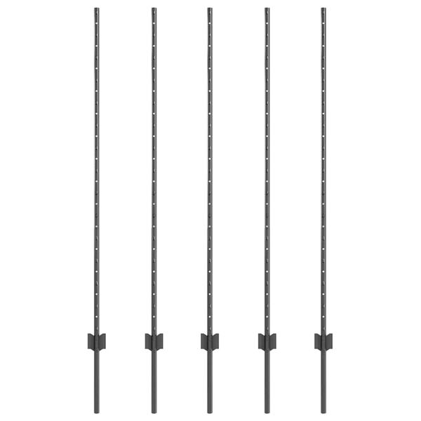 vidaXL Стълб за ограда. 5 pcs Сив 140 cm Стомана