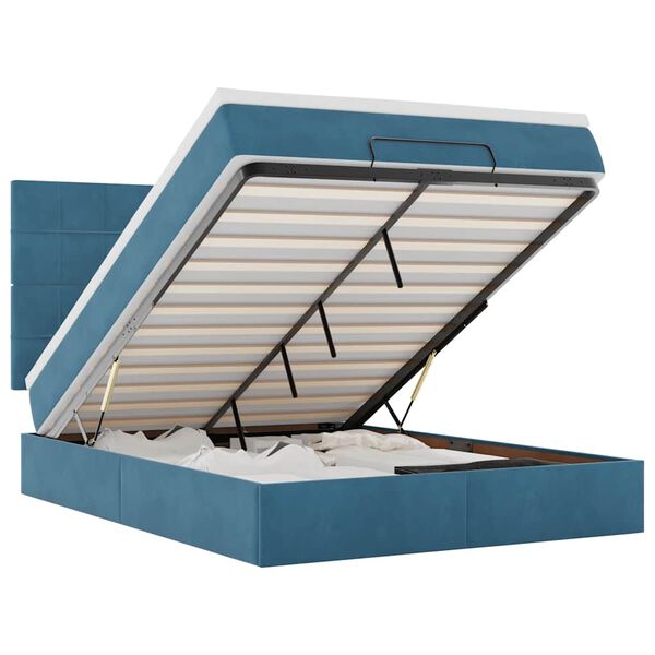 vidaXL Османска легло с матраци и LED, тъмносиньо, 140x190 см, кадифе