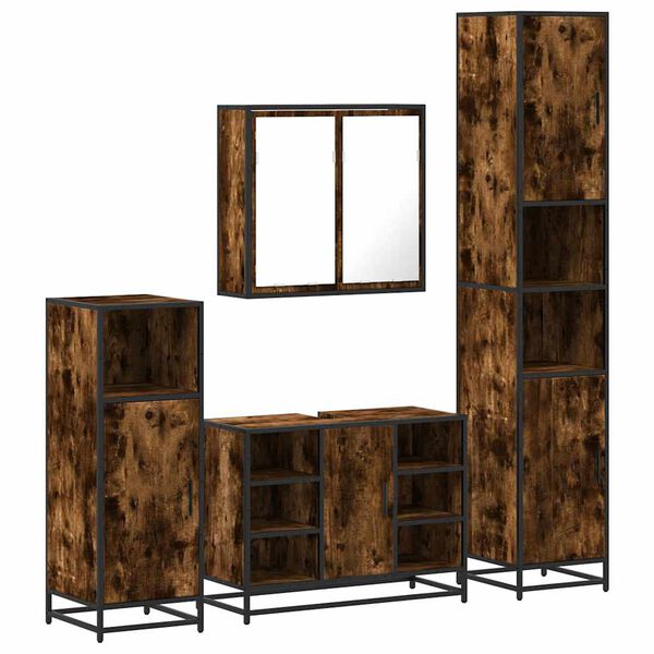 vidaXL Комплект мебели за баня от 4 части, опушен дъб, инженерно дърво