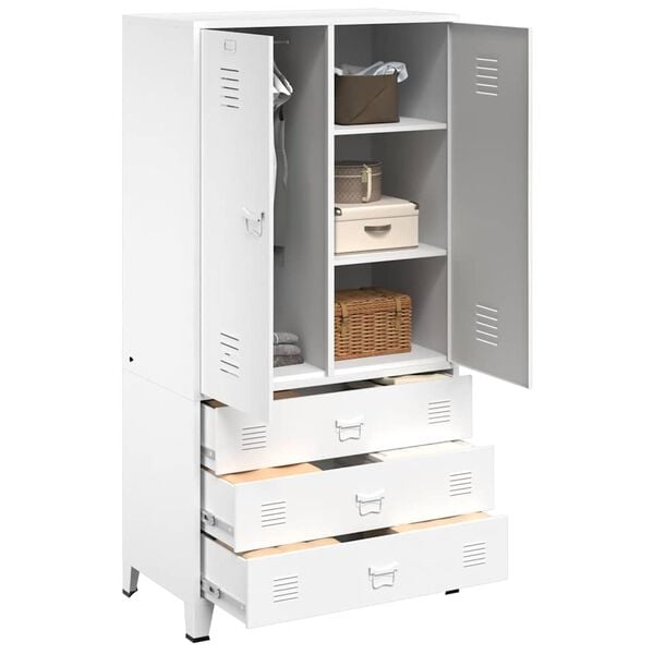 vidaXL Индустриален гардероб, бял, 90x50x180 см, метал