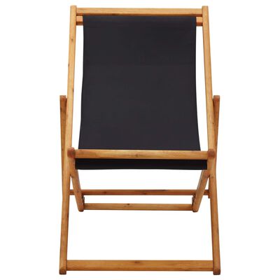vidaXL Сгъваем плажен стол, евкалиптово дърво и текстил, черен