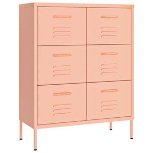 vidaXL Шкаф с чекмеджета, розов, 80х35х101,5 см, стомана