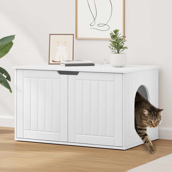 vidaXL Къща за котки Бяло 85 x 55 x 50,5 см Инженерно дърво