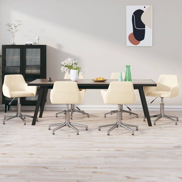 vidaXL Въртящи трапезни столове, 6 бр, кремави, кадифе