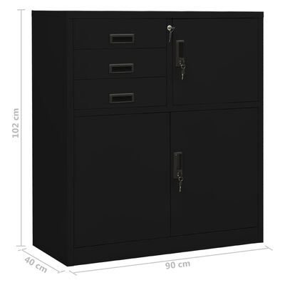 vidaXL Офис шкаф, черен, 90x40x102 см, стомана