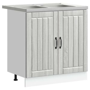 vidaXL Мивка с шкаф с врата Lucca 2 pcs Сив Сонома Инженерно дърво