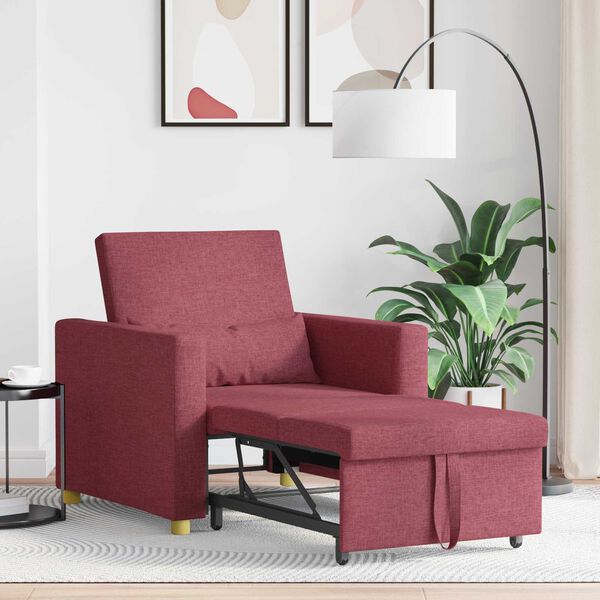 vidaXL Разтегателен диван с единично легло виненочервен текстил