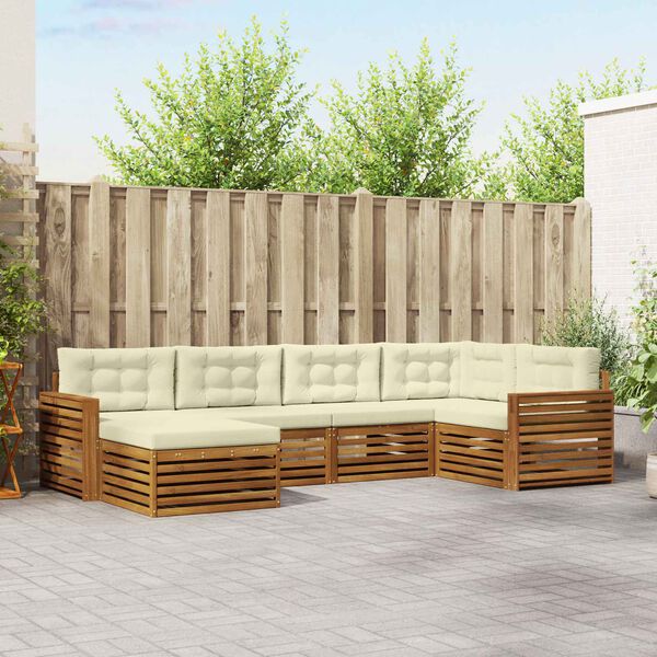 vidaXL Комплект дивани за открито 6 pcs Натурален и Крема