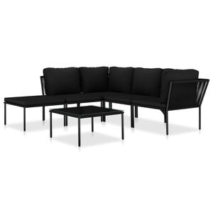 vidaXL Градински комплект с възглавници, 6 части, черен, PVC