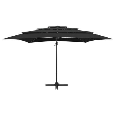 vidaXL Градински чадър на 4 нива с алуминиев прът, черен, 250x250 см
