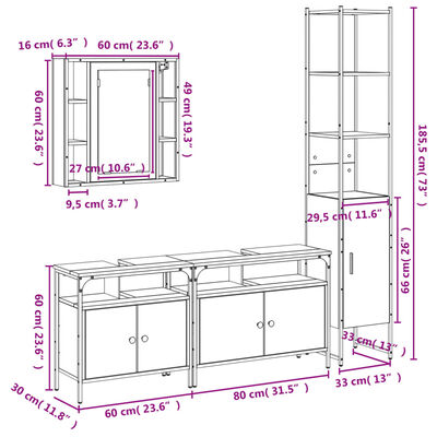 vidaXL Комплект шкафове за баня от 4 части инженерно дърво кафяв дъб
