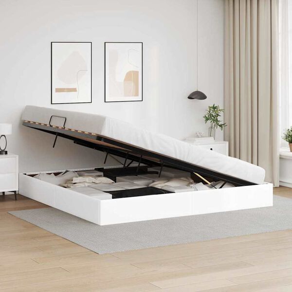 vidaXL Легло с място за съхранение Чисто бяло 200 x 200 cm Изкуствена