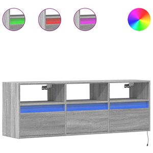 vidaXL Стенен ТВ шкаф с LED осветление, сив сонома, 130x31x45 см