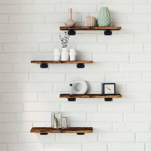 vidaXL Стенни рафтове 4 бр опушен дъб 40x10x1,5 см инженерно дърво