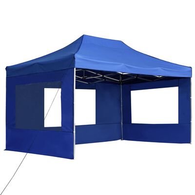 vidaXL Професионална сгъваема шатра + стени алуминий 4,5х3 м синя